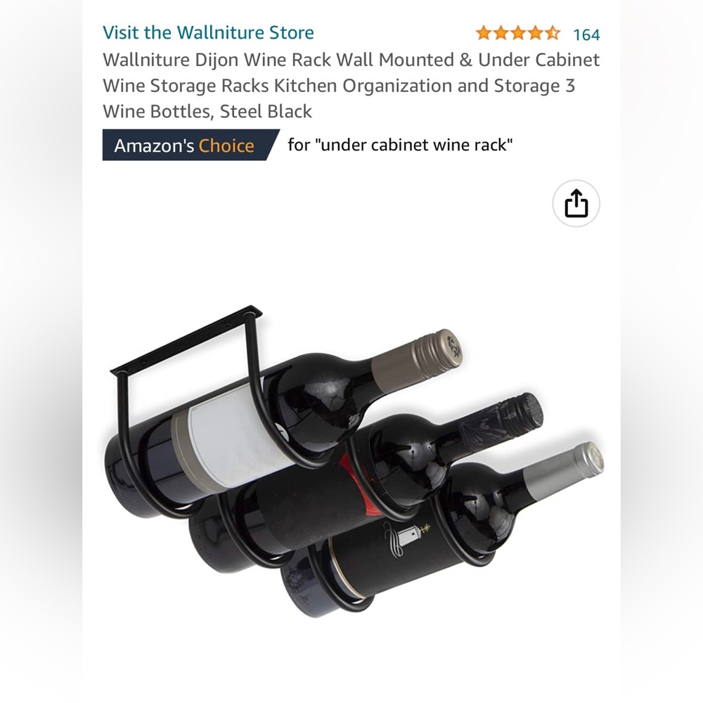 3 Bottle Under-cabinet Black Metal Wine Holder